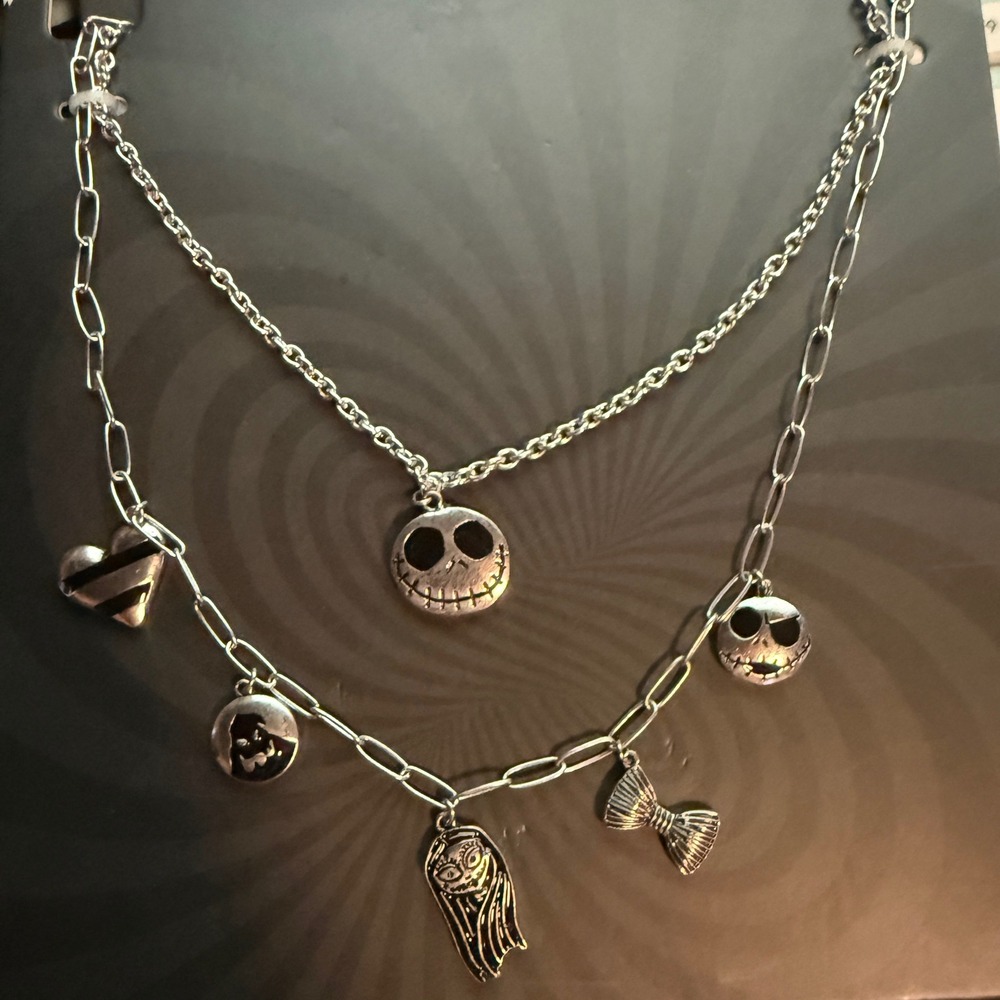 Disney Nightmare Before Christmas Layered Charm Necklace Silver Tone Women OS